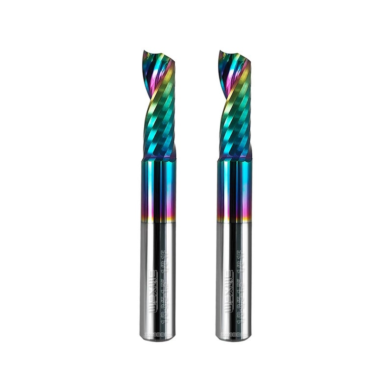 WEXWE Store Tools Solid Carbide CNC Spiral Single Flute End Mill - for Acrylic Plate Aluminum, Wood, Plastic, Brass, Copper Cutting - 1/8 Diameter 1/8" Shank 1.5" Length,1 Flute (1/8-1.5" 2PCS) - Image 1